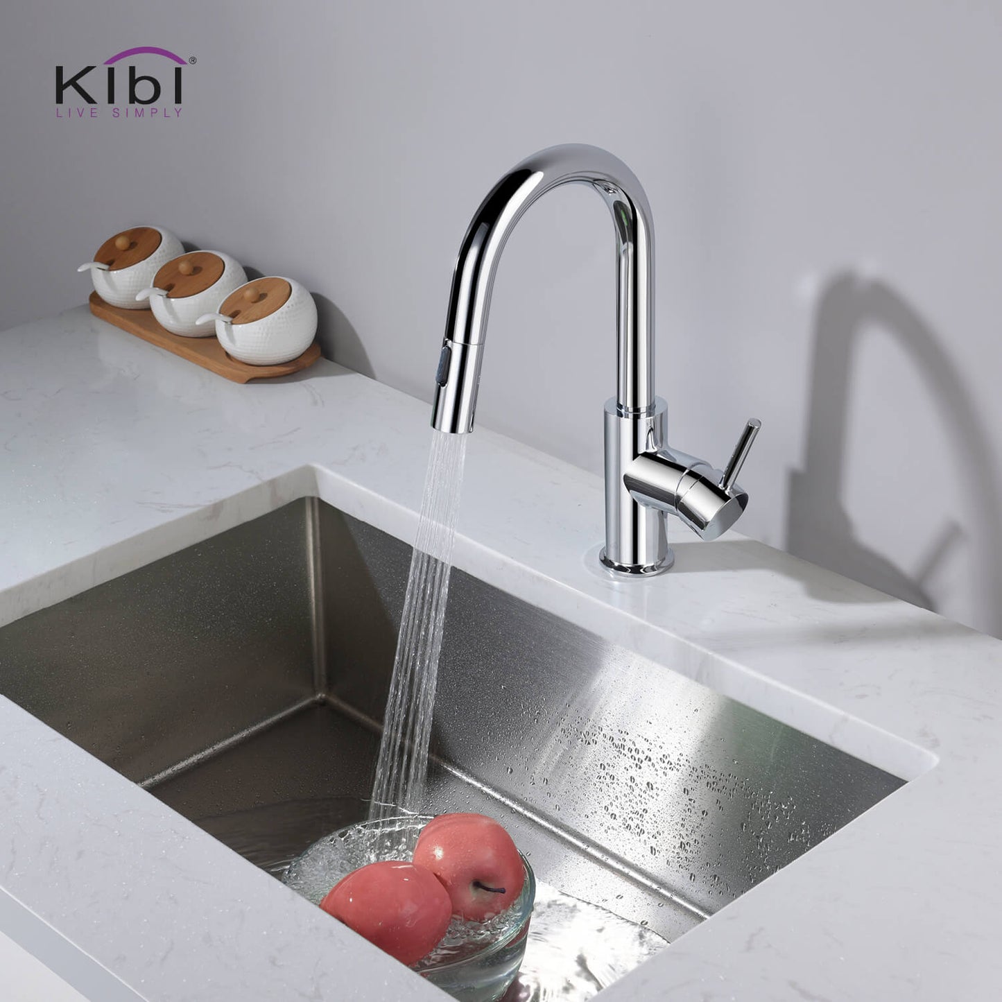 Kibi Luxe Single Handle High Arc Pull Down Kitchen Faucet in Chrome Finish - KKF2011CH