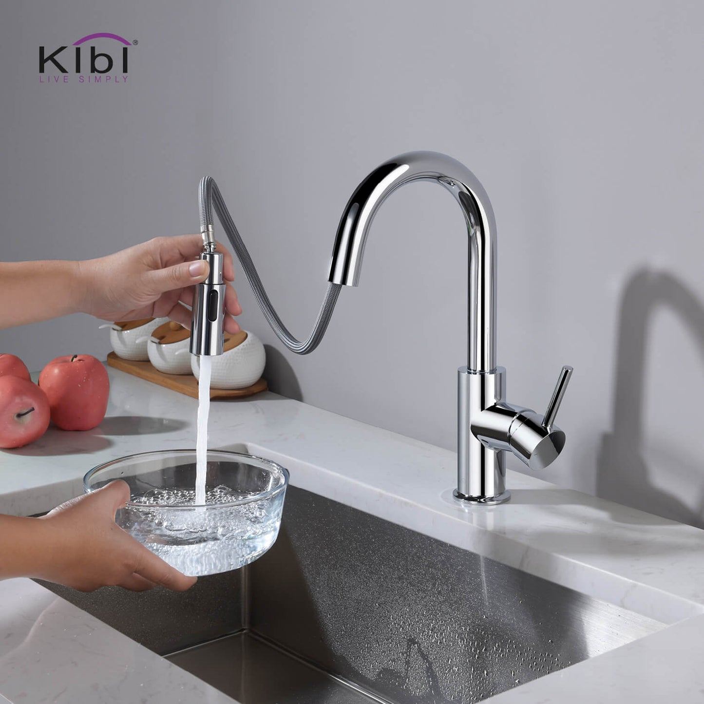 Kibi Luxe Single Handle High Arc Pull Down Kitchen Faucet in Chrome Finish - KKF2011CH