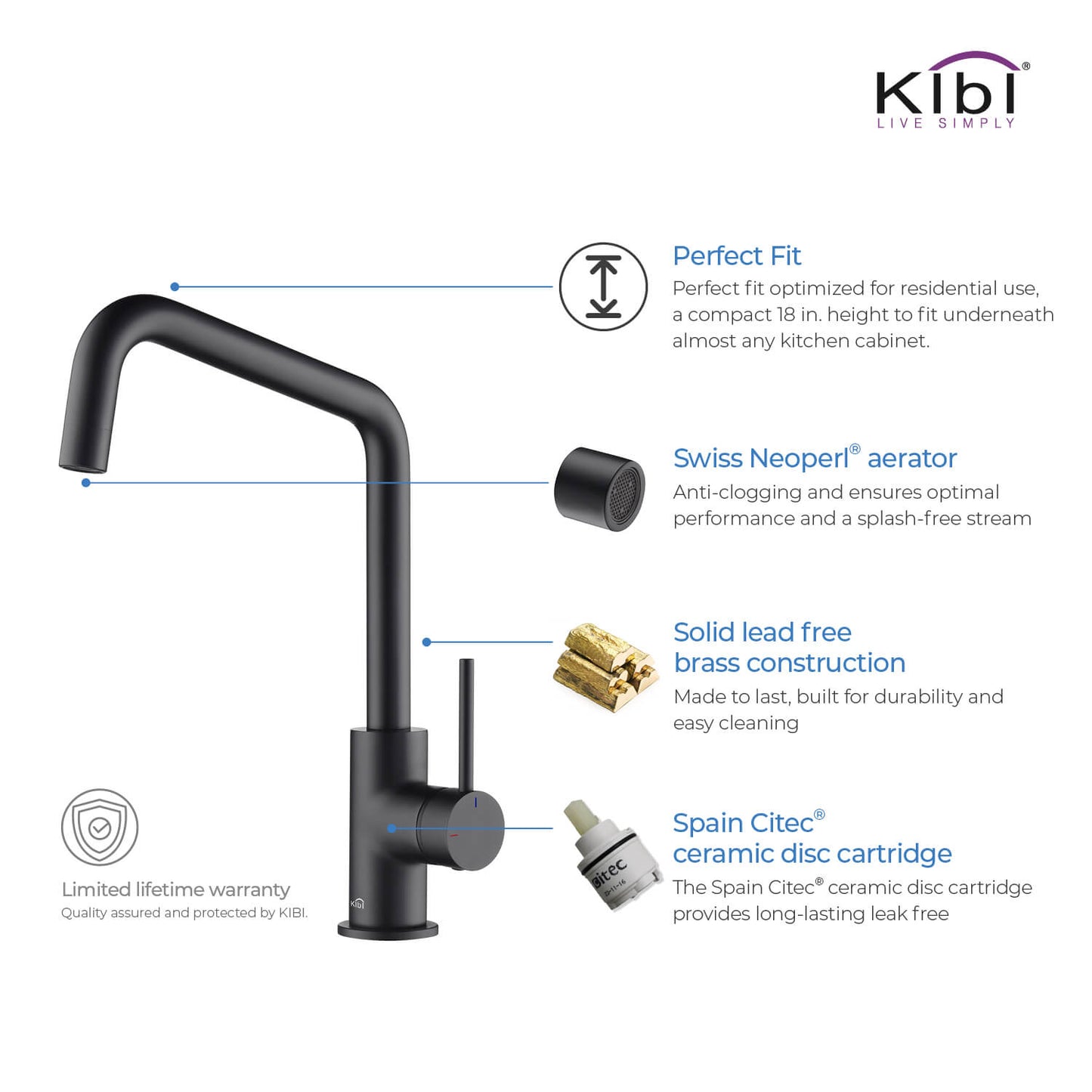 Kibi Macon Single Handle High Arc Kitchen Bar Sink Faucet With Soap Dispenser in Matte Black Finish - C-KKF2012MB-KSD100MB