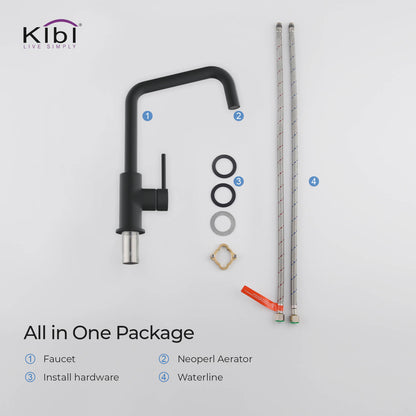 Kibi Macon Single Handle High Arc Kitchen Bar Sink Faucet With Soap Dispenser in Matte Black Finish - C-KKF2012MB-KSD100MB