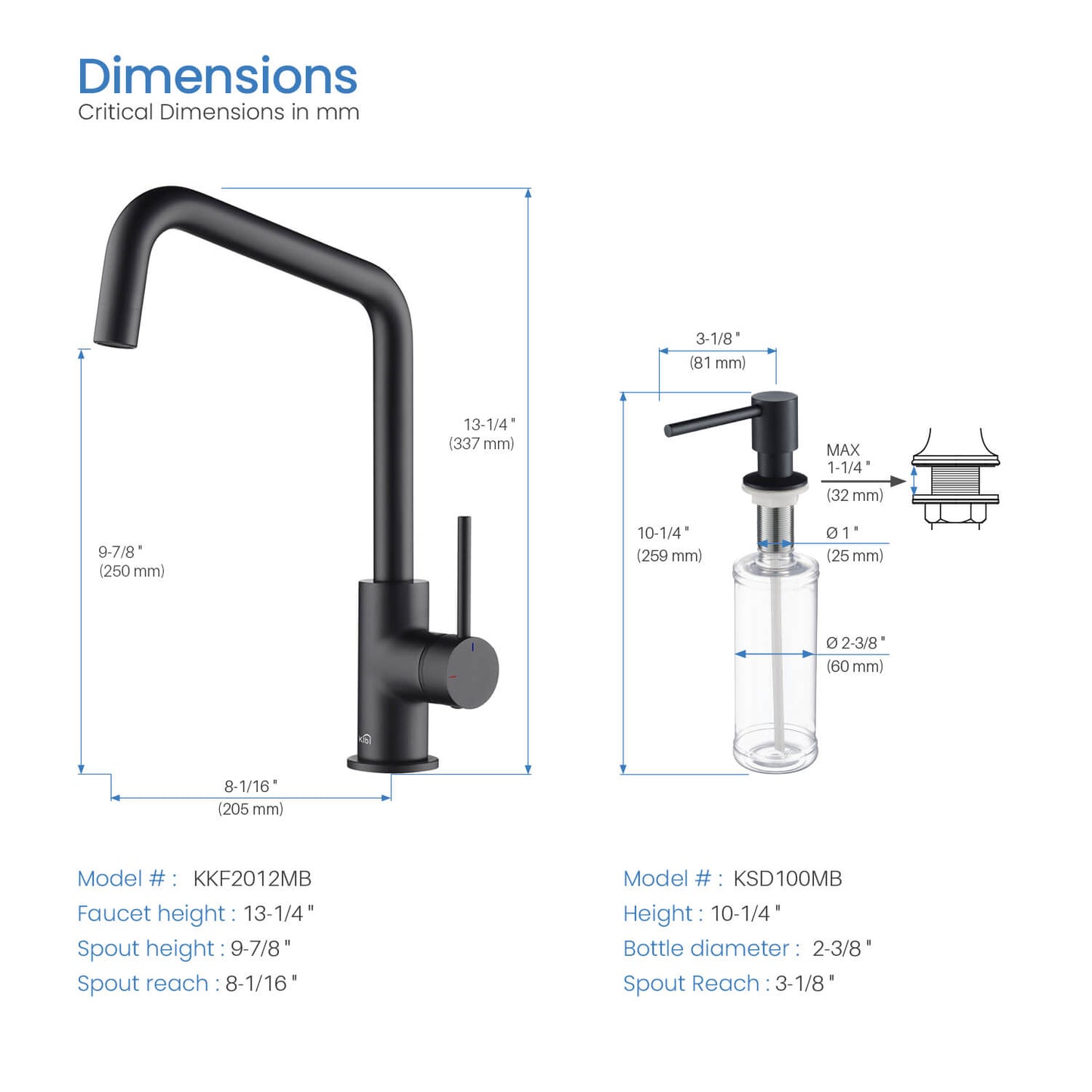 Kibi Macon Single Handle High Arc Kitchen Bar Sink Faucet With Soap Dispenser in Matte Black Finish - C-KKF2012MB-KSD100MB