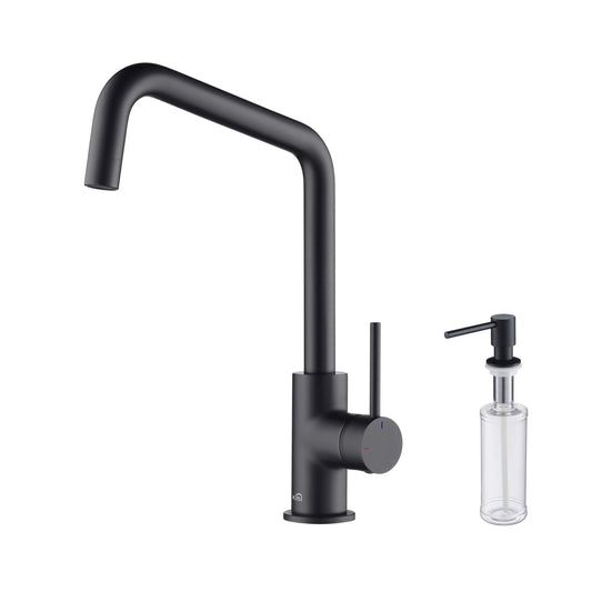 Kibi Macon Single Handle High Arc Kitchen Bar Sink Faucet With Soap Dispenser in Matte Black Finish - C-KKF2012MB-KSD100MB
