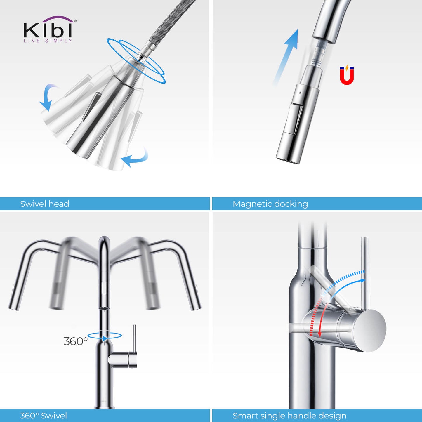 Kibi Macon Single Handle High Arc Pull Down Kitchen Faucet With Soap Dispenser in Chrome Finish - C-KKF2007CH-KSD100CH