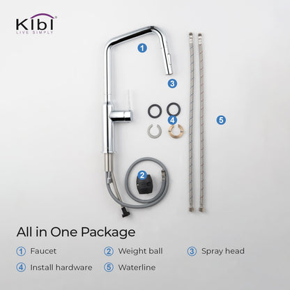 Kibi Macon Single Handle High Arc Pull Down Kitchen Faucet With Soap Dispenser in Chrome Finish - C-KKF2007CH-KSD100CH