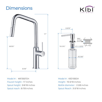 Kibi Macon Single Handle High Arc Pull Down Kitchen Faucet With Soap Dispenser in Chrome Finish - C-KKF2007CH-KSD100CH