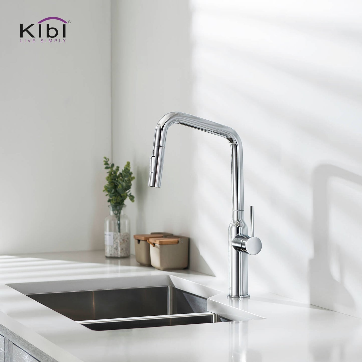 Kibi Macon Single Handle High Arc Pull Down Kitchen Faucet With Soap Dispenser in Chrome Finish - C-KKF2007CH-KSD100CH