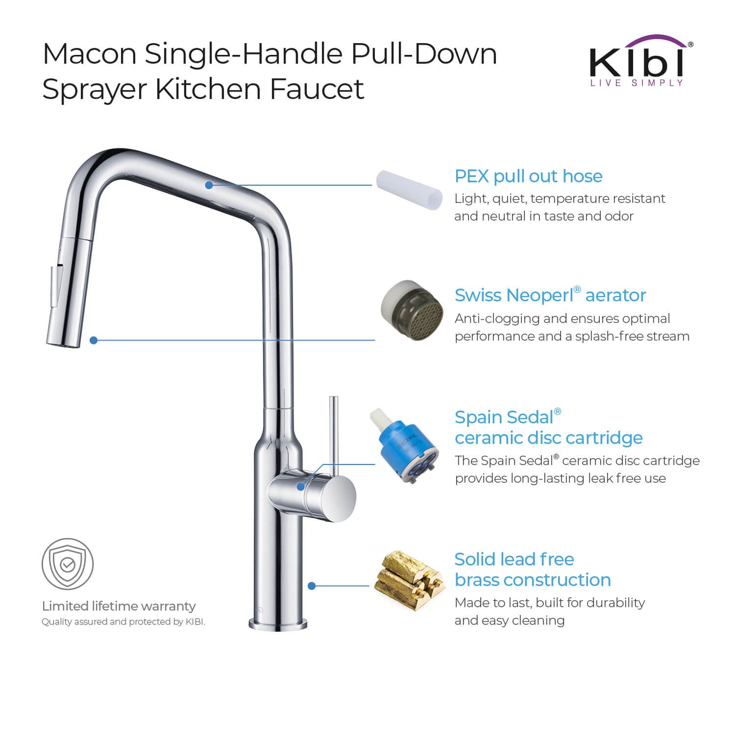 Kibi Macon Single Handle High Arc Pull Down Kitchen Faucet With Soap Dispenser in Chrome Finish - C-KKF2007CH-KSD100CH