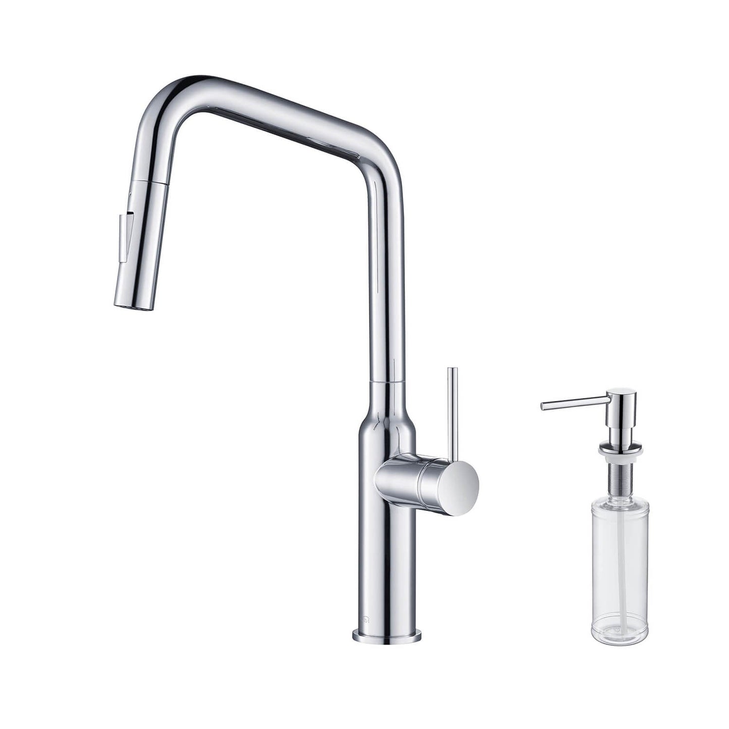 Kibi Macon Single Handle High Arc Pull Down Kitchen Faucet With Soap Dispenser in Chrome Finish - C-KKF2007CH-KSD100CH