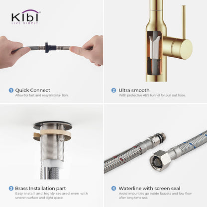 Kibi Macon Single Handle High Arc Pull Down Kitchen Faucet in Brushed Gold Finish - KKF2007BG