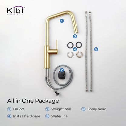 Kibi Macon Single Handle High Arc Pull Down Kitchen Faucet in Brushed Gold Finish - KKF2007BG