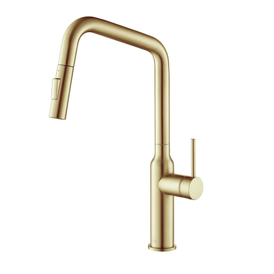 Kibi Macon Single Handle High Arc Pull Down Kitchen Faucet in Brushed Gold Finish - KKF2007BG