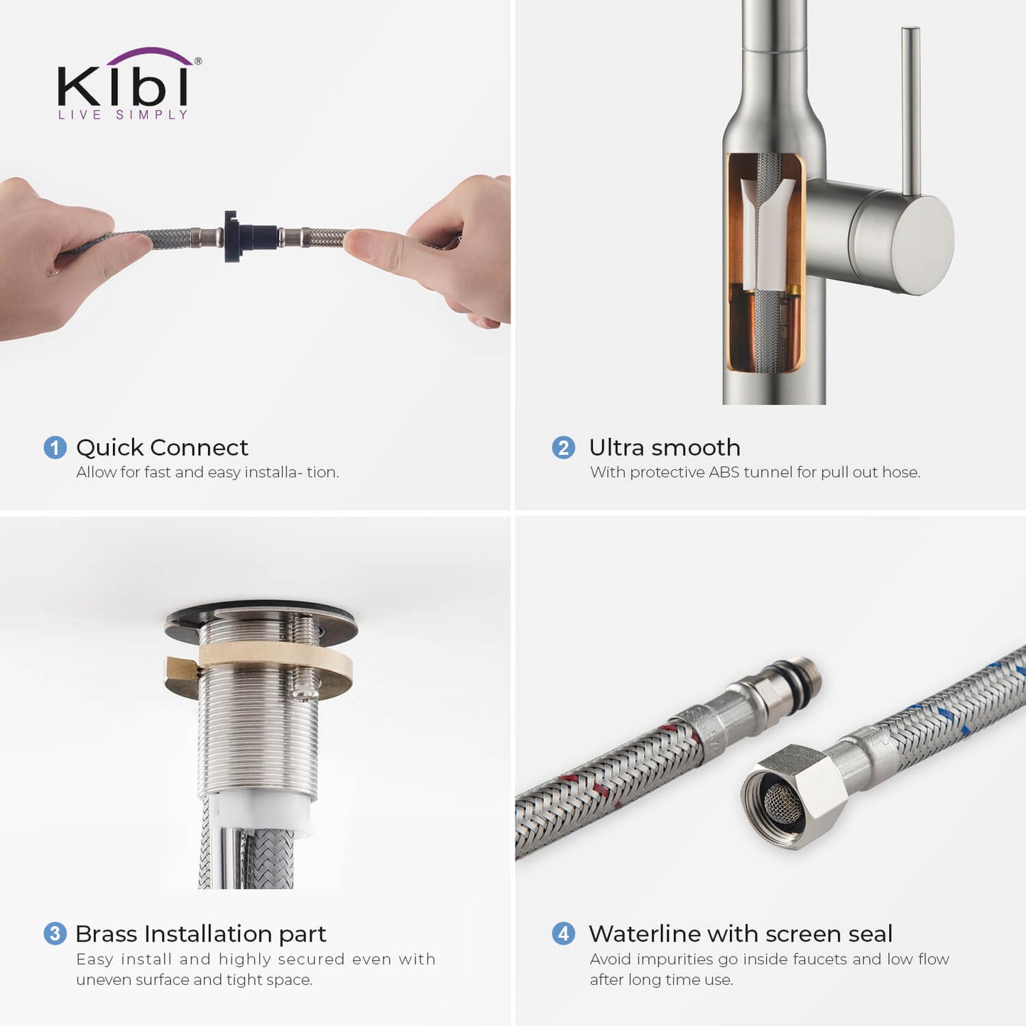 Kibi Macon Single Handle High Arc Pull Down Kitchen Faucet in Brushed Nickel Finish - KKF2007BN
