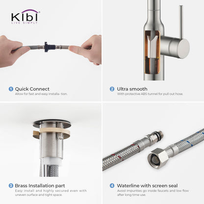 Kibi Macon Single Handle High Arc Pull Down Kitchen Faucet in Brushed Nickel Finish - KKF2007BN