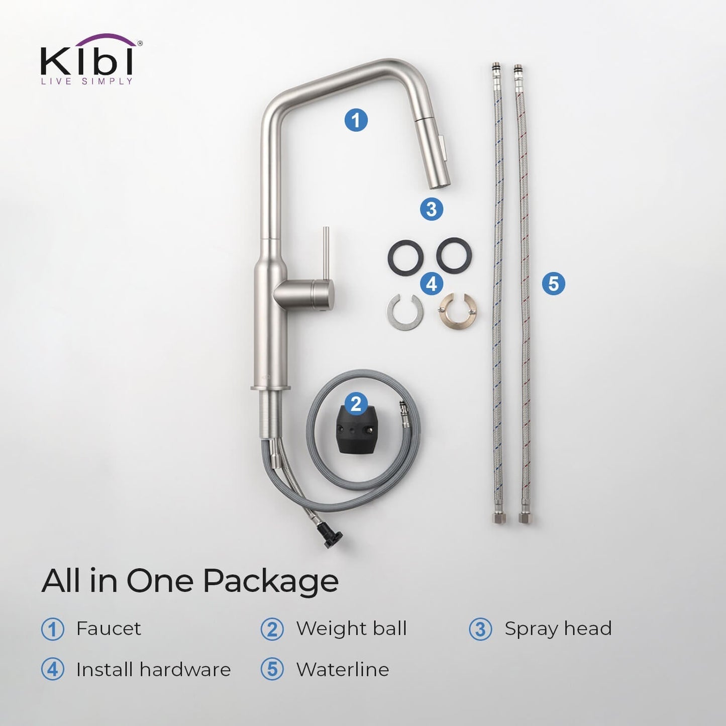 Kibi Macon Single Handle High Arc Pull Down Kitchen Faucet in Brushed Nickel Finish - KKF2007BN