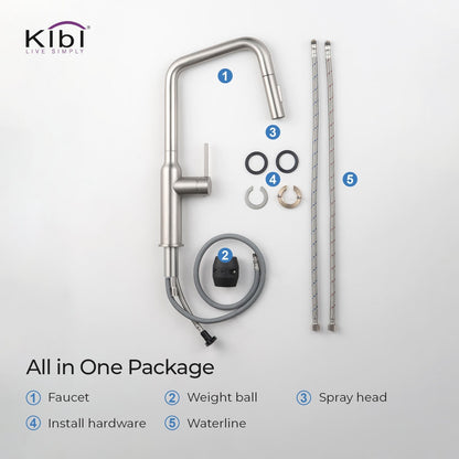 Kibi Macon Single Handle High Arc Pull Down Kitchen Faucet in Brushed Nickel Finish - KKF2007BN