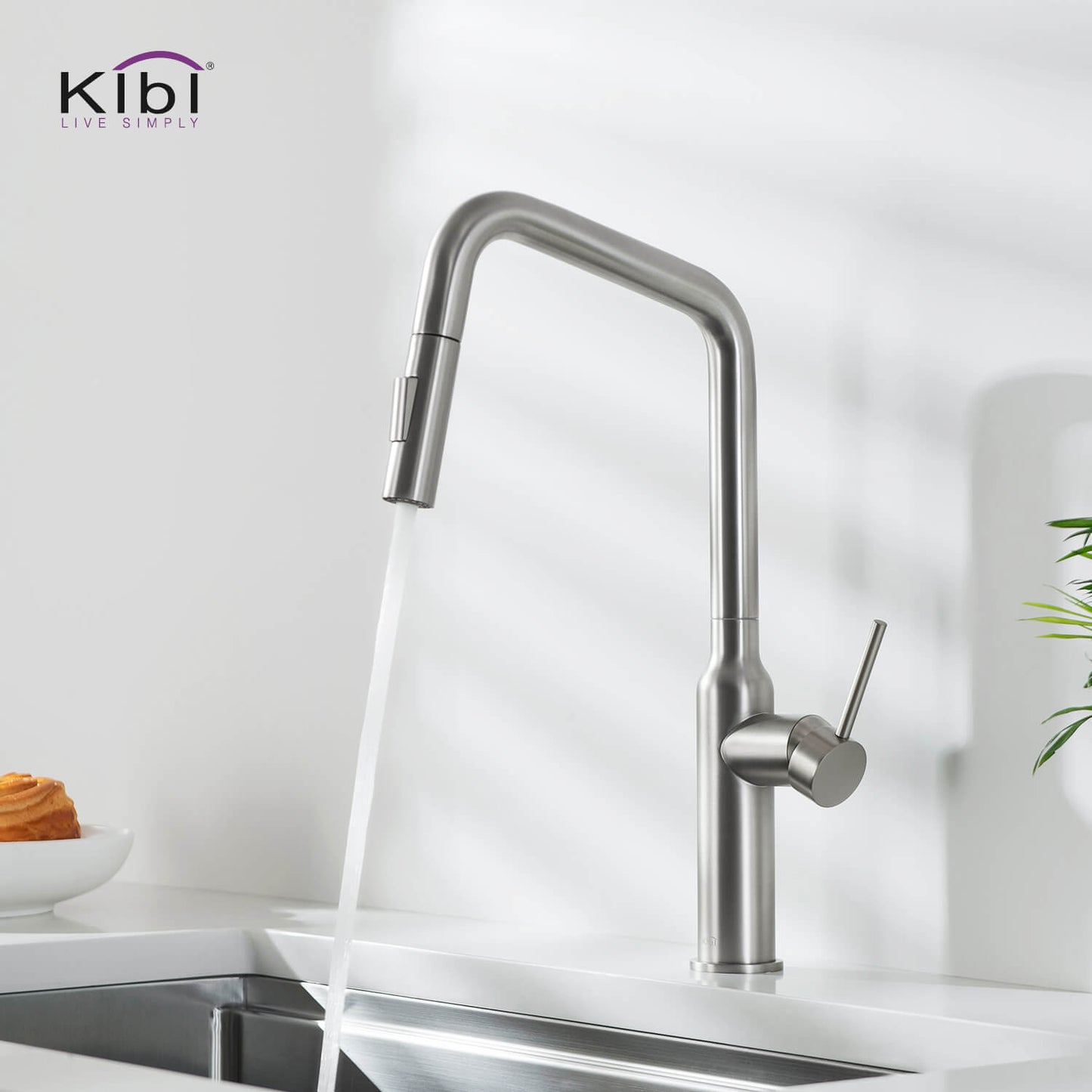 Kibi Macon Single Handle High Arc Pull Down Kitchen Faucet in Brushed Nickel Finish - KKF2007BN