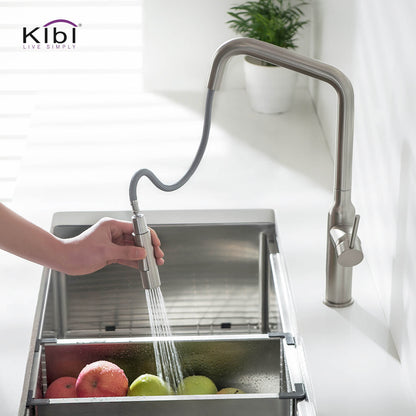 Kibi Macon Single Handle High Arc Pull Down Kitchen Faucet in Brushed Nickel Finish - KKF2007BN