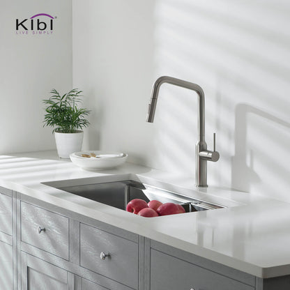 Kibi Macon Single Handle High Arc Pull Down Kitchen Faucet in Brushed Nickel Finish - KKF2007BN