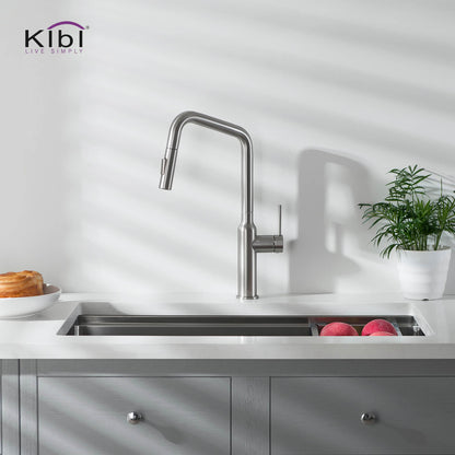 Kibi Macon Single Handle High Arc Pull Down Kitchen Faucet in Brushed Nickel Finish - KKF2007BN