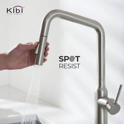 Kibi Macon Single Handle High Arc Pull Down Kitchen Faucet in Brushed Nickel Finish - KKF2007BN