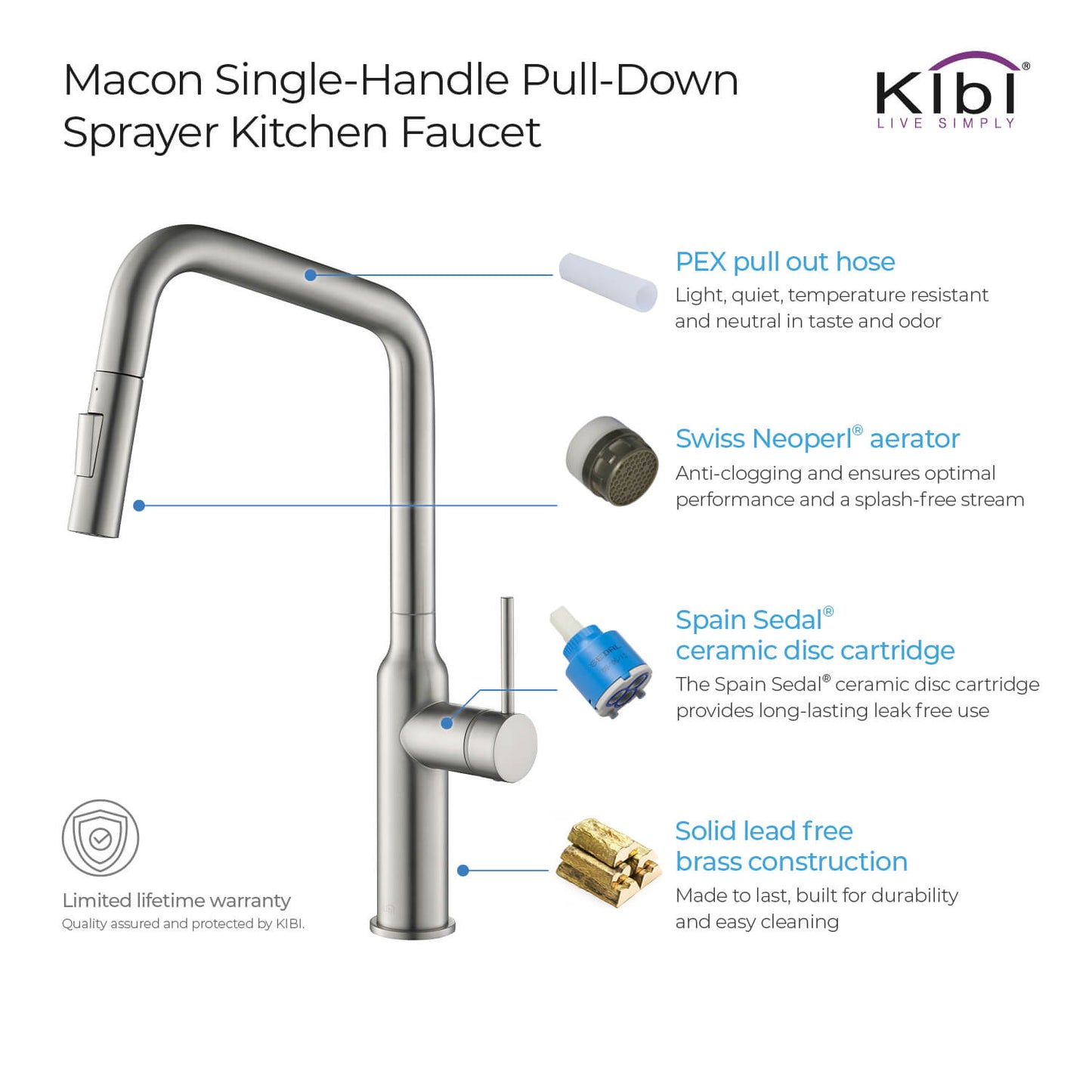 Kibi Macon Single Handle High Arc Pull Down Kitchen Faucet in Brushed Nickel Finish - KKF2007BN