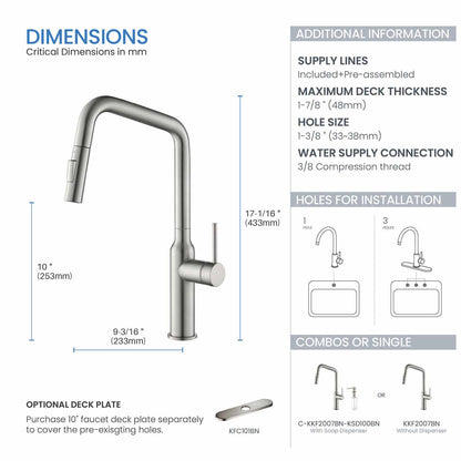 Kibi Macon Single Handle High Arc Pull Down Kitchen Faucet in Brushed Nickel Finish - KKF2007BN