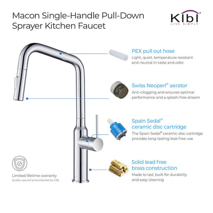 Kibi Macon Single Handle High Arc Pull Down Kitchen Faucet in Chrome Finish - KKF2007CH