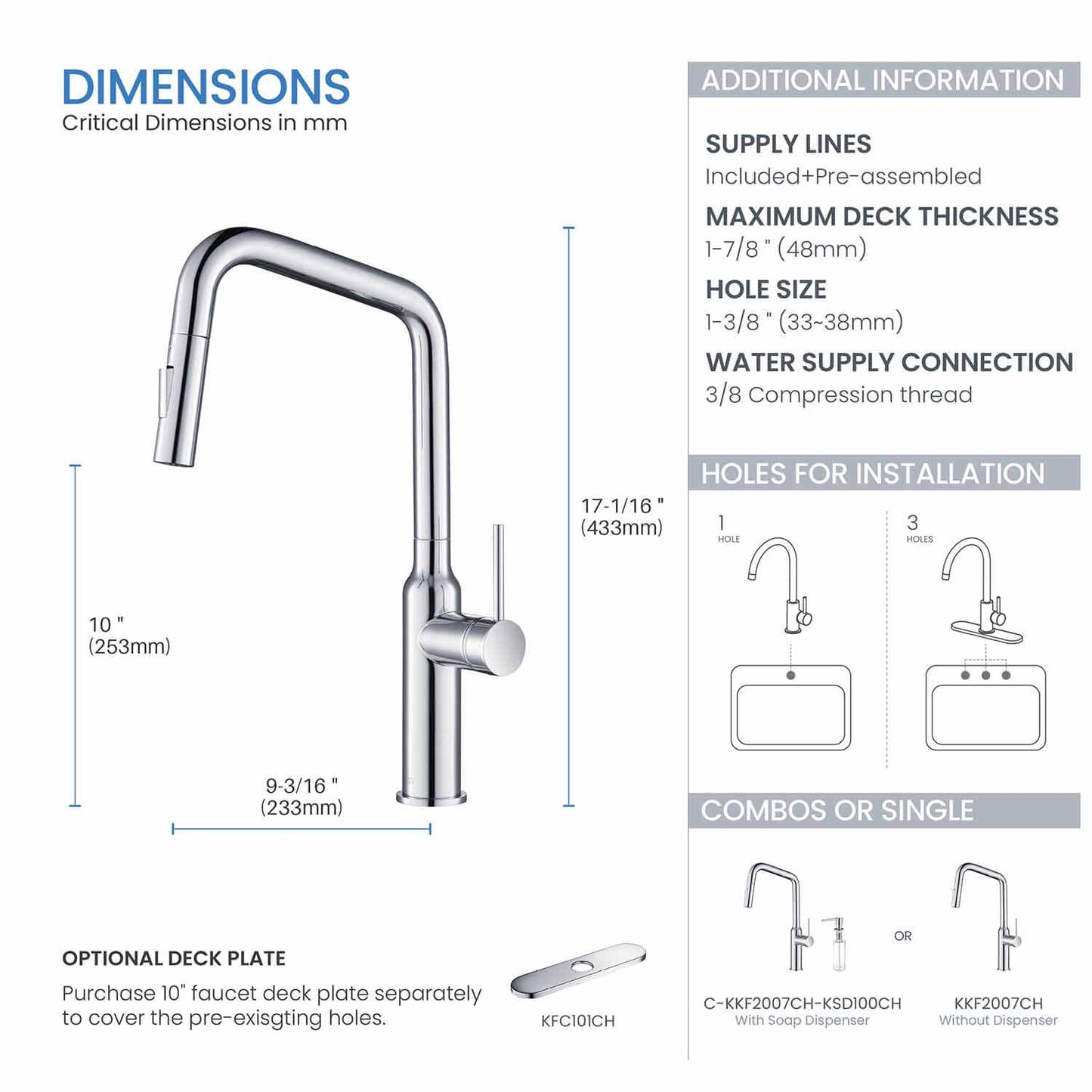 Kibi Macon Single Handle High Arc Pull Down Kitchen Faucet in Chrome Finish - KKF2007CH