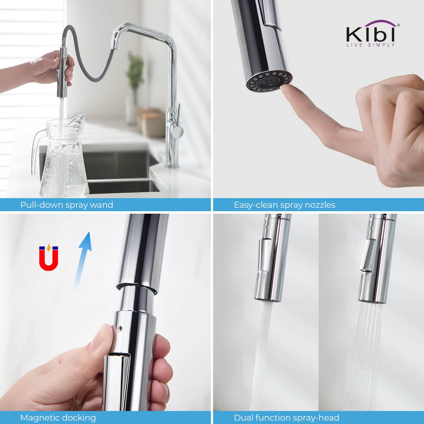 Kibi Macon Single Handle High Arc Pull Down Kitchen Faucet in Chrome Finish - KKF2007CH