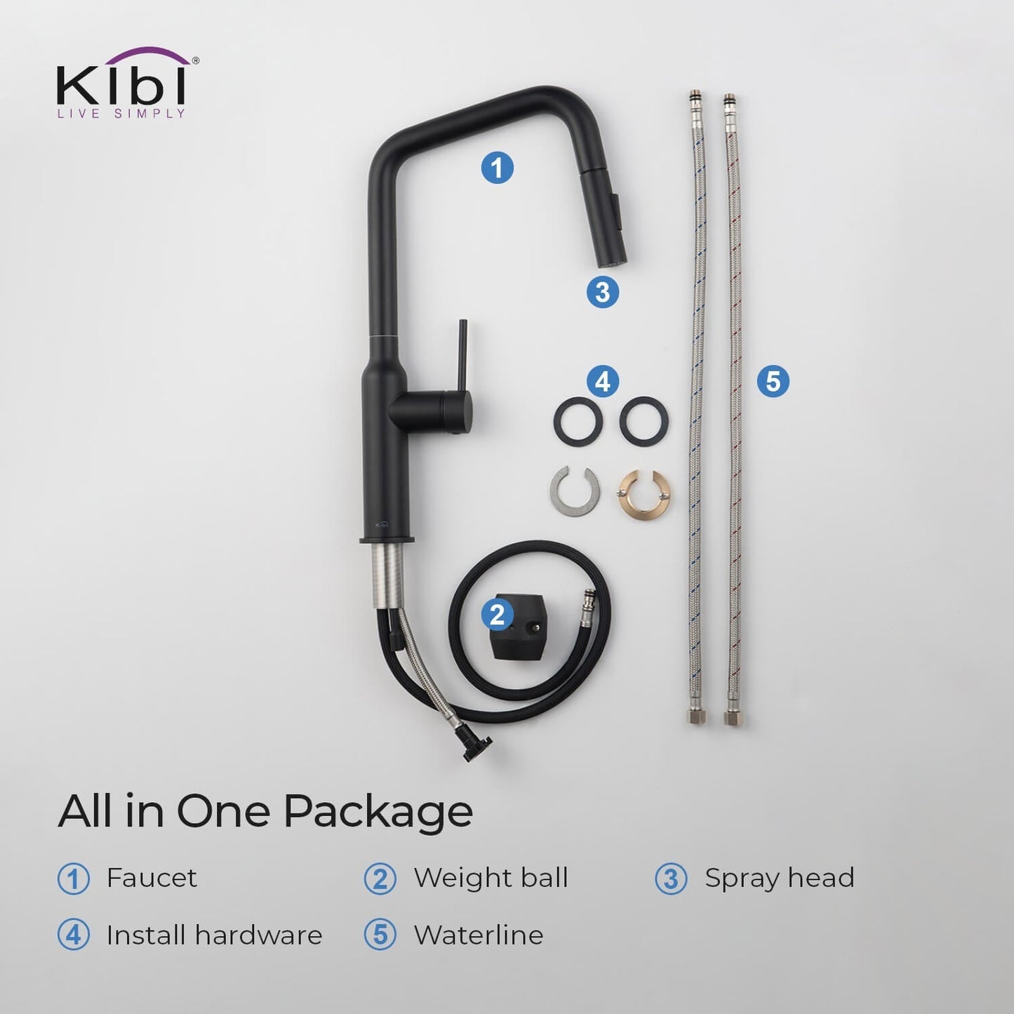 Kibi Macon Single Handle High Arc Pull Down Kitchen Faucet in Matte Black Finish - KKF2007MB