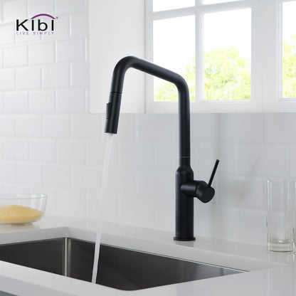 Kibi Macon Single Handle High Arc Pull Down Kitchen Faucet in Matte Black Finish - KKF2007MB