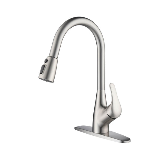Kibi Single Handle Pull Down Kitchen Faucet In Brushed Nickel Finish - F101BN