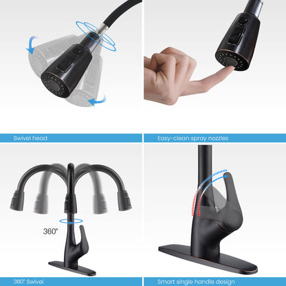 Kibi Single Handle Pull Down Kitchen Faucet In Oil Rubbed Bronze Finish - F101ORB