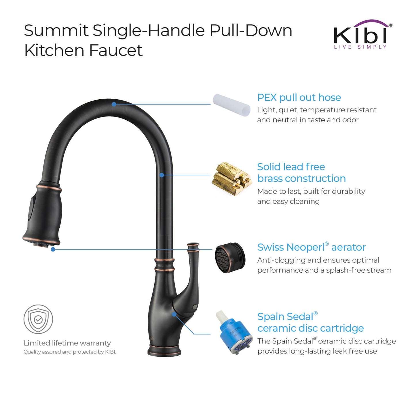 Kibi Summit Single Handle High Arc Pull Down Kitchen Faucet With Soap Dispenser in Oil Rubbed Bronze Finish - C-KKF2009ORB-KSD101ORB