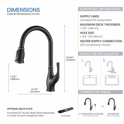 Kibi Summit Single Handle High Arc Pull Down Kitchen Faucet With Soap Dispenser in Oil Rubbed Bronze Finish - C-KKF2009ORB-KSD101ORB