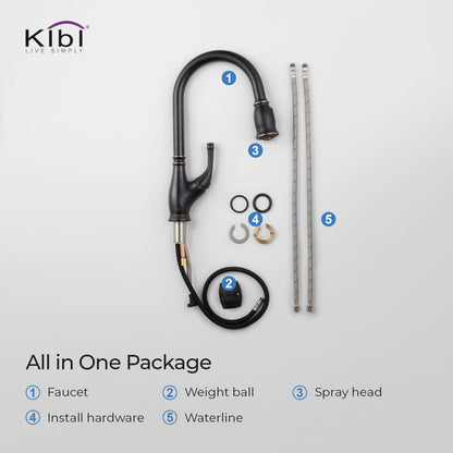 Kibi Summit Single Handle High Arc Pull Down Kitchen Faucet With Soap Dispenser in Oil Rubbed Bronze Finish - C-KKF2009ORB-KSD101ORB