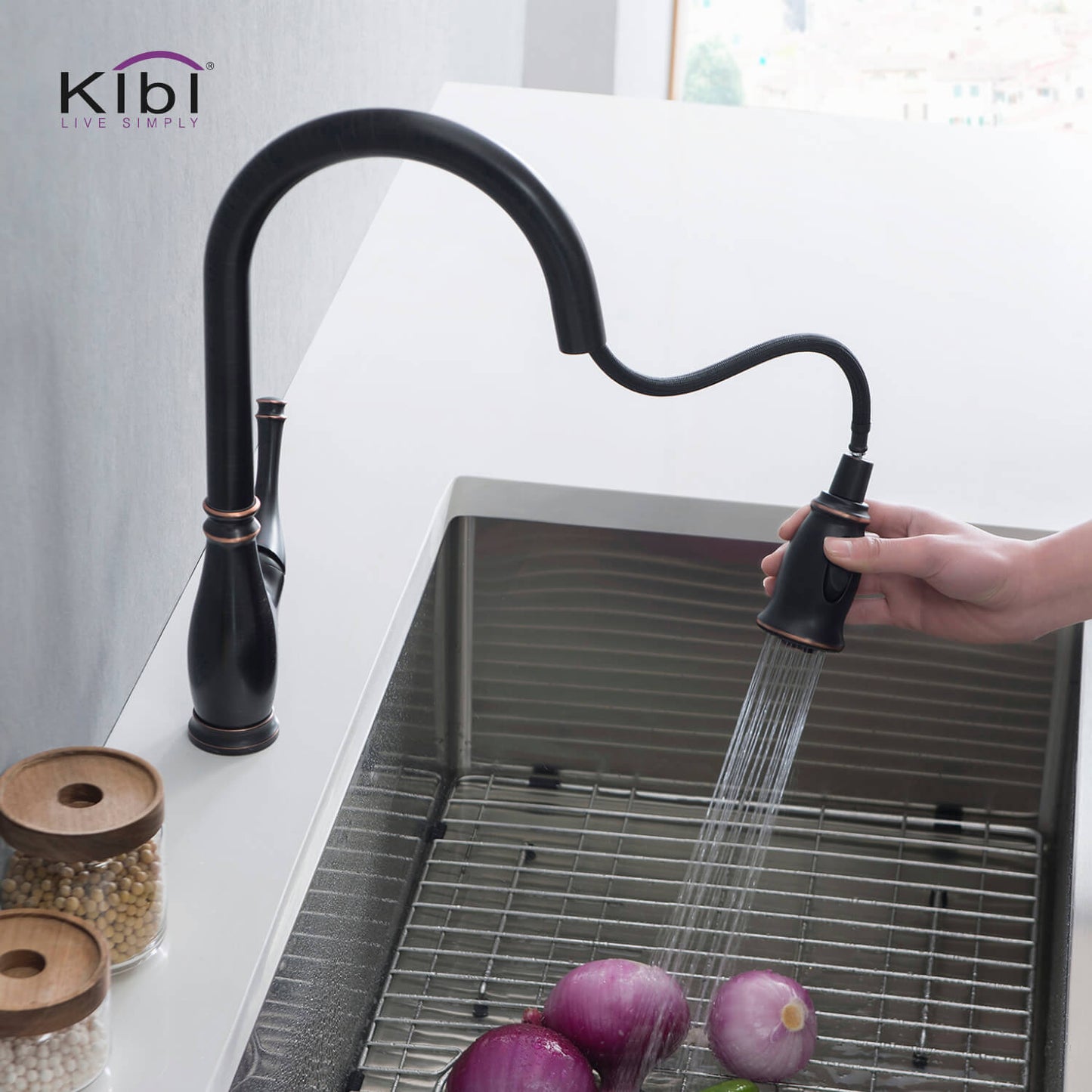 Kibi Summit Single Handle High Arc Pull Down Kitchen Faucet in Oil Rubbed Bronze Finish - KKF2009ORB