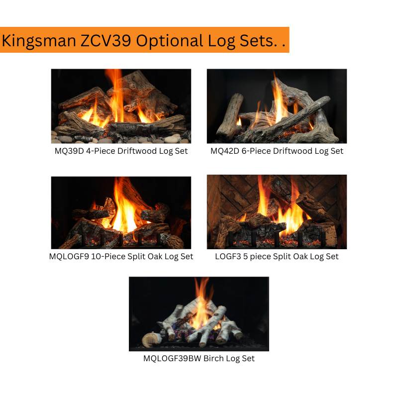 Kingsman ZCV39 39" Zero Clearance Clean View Direct Vent Gas Fireplace | Tempered Glass