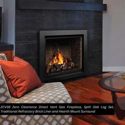 Kingsman ZCV39 39" Zero Clearance Clean View Direct Vent Gas Fireplace | Tempered Glass