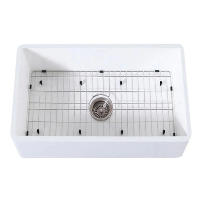 Kingston Brass 30 in. Farmhouse Apron Front Kitchen Sink with Strainer and Grid in Matte White - KGKFA301810BC