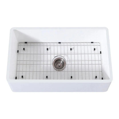 Kingston Brass 33 in. Farmhouse Apron Front Kitchen Sink with Strainer and Grid in Matte White - KGKFA331810BC