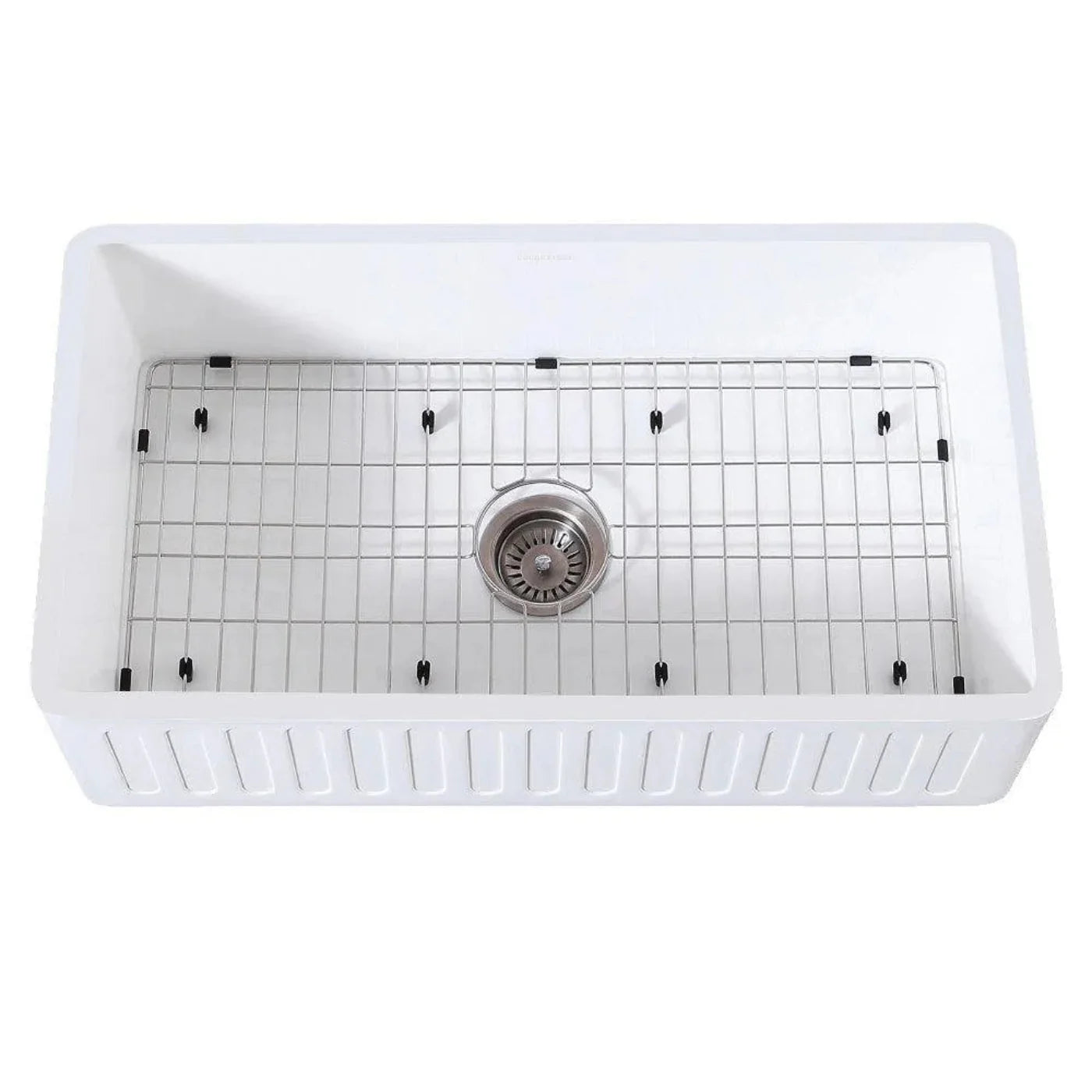 Kingston Brass 33 in. Solid Surface White Stone Apron-Front Single Bowl Farmhouse Kitchen Sink with Strainer and Grid in Matte White - KGKFA331810RM