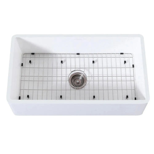 Kingston Brass 36 in. Farmhouse Kitchen Sink with Strainer and Grid in Matte White - KGKFA361810BC