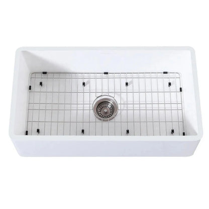 Kingston Brass 36 in. Farmhouse Kitchen Sink with Strainer and Grid in Matte White - KGKFA361810BC