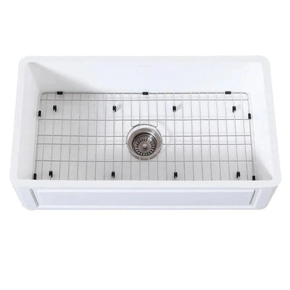 Kingston Brass 36 in. Farmhouse Apron Front Kitchen Sink with Strainer and Grid in Matte White - KGKFA361810LD