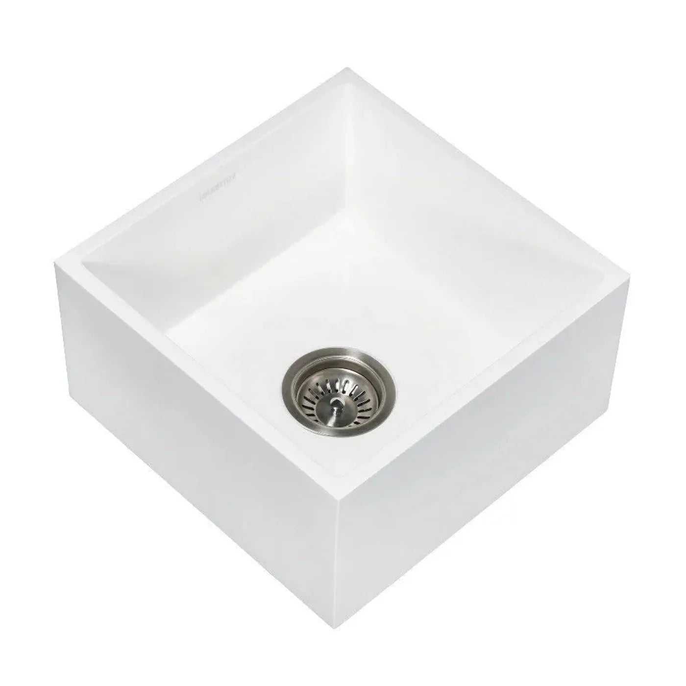Kingston Brass Arcticstone 15 in. Solid Surface White Stone Apron-Front Single Bowl Farmhouse Bar Prep Sink with Strainer in Matte White - GKUSA15158