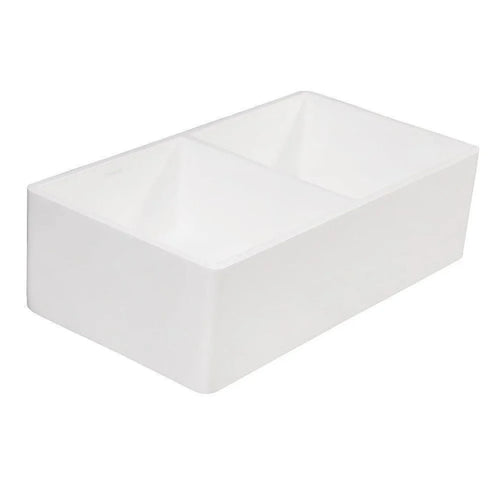 Kingston Brass Arcticstone 33 in. Solid Surface White Stone Apron-Front Double Bowl Farmhouse Kitchen Sink with Strainers in Matte/Glossy White - GPFA331810BCD