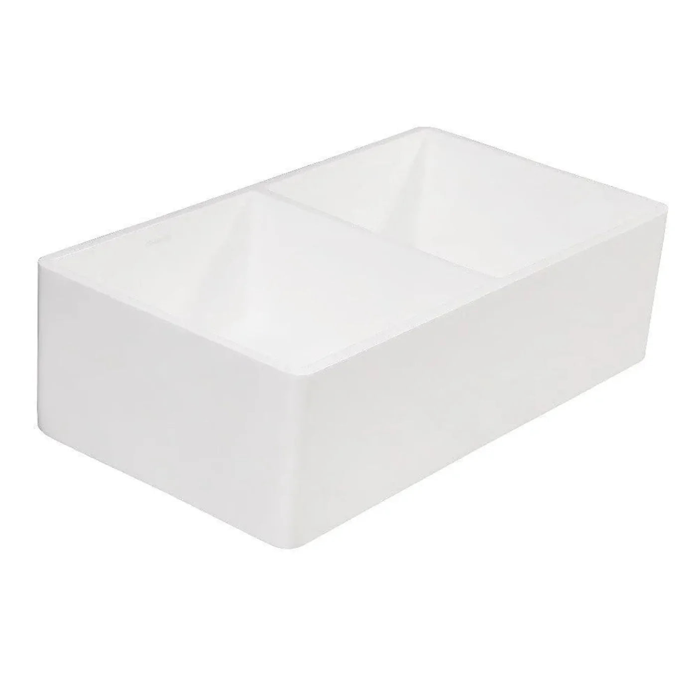 Kingston Brass Arcticstone 33 in. Solid Surface White Stone Apron-Front Double Bowl Farmhouse Kitchen Sink with Strainers in Matte/Glossy White - GPFA331810BCD