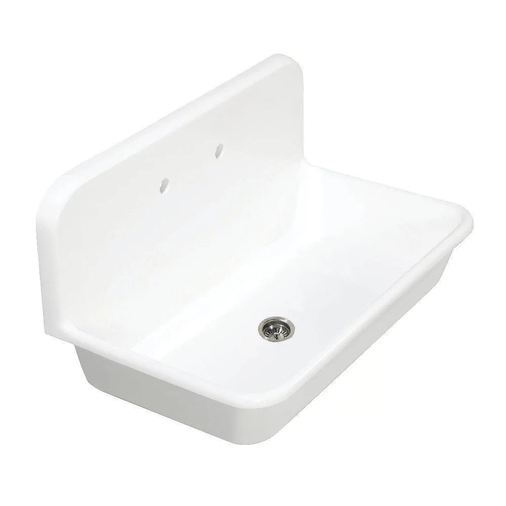 Kingston Brass Arcticstone 36 in. Solid Surface Farmhouse Kitchen Sink with Backsplash in Matte White (GKTA362119)