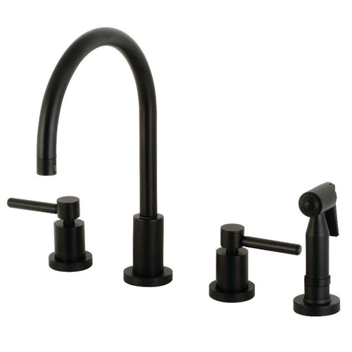 Kingston Brass Concord Double-Handle 4-Hole Widespread Kitchen Faucet with Brass Sprayer - KS872